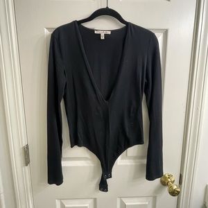 Deep V Black Bodysuit